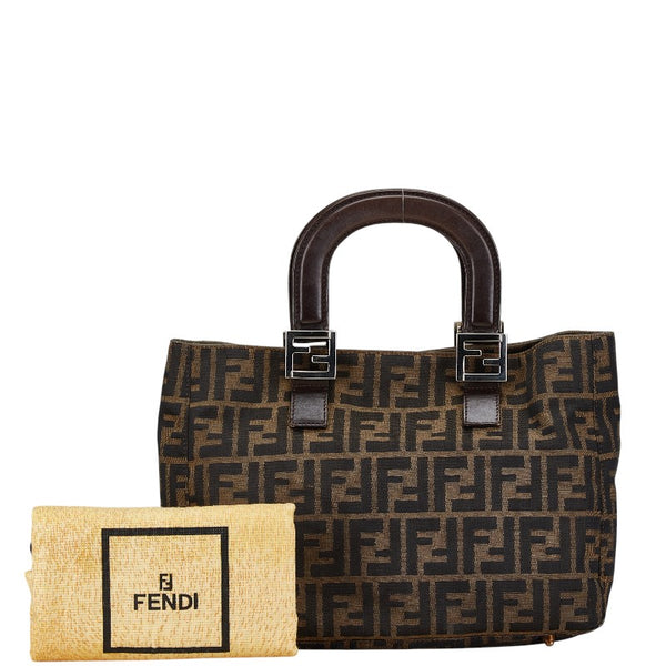 フェンディ ズッカ ミニトートバッグ ブラウン キャンバス レザー レディース FENDI 【中古】