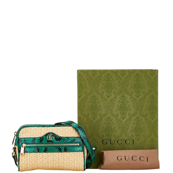 グッチ GGマーモント 斜め掛け ショルダーバッグ 574493　 ベージュ グリーン ストロー パイソン レディース GUCCI 【中古】