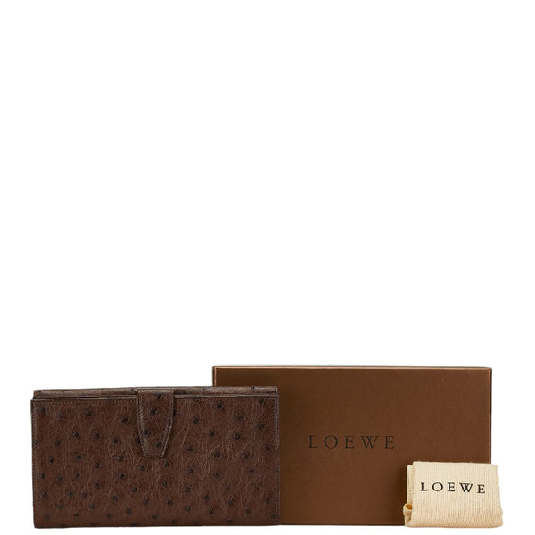 ロエベ 長財布 ブラウン オーストリッチ レディース LOEWE 【中古】