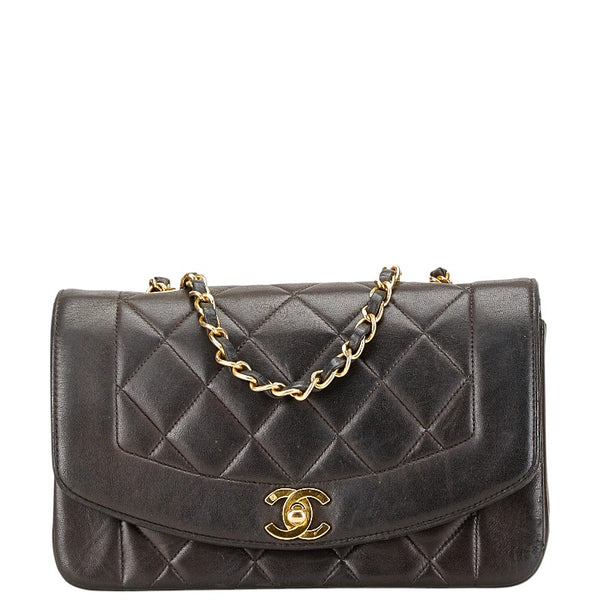 シャネル ダイアナ23 チェーン ショルダーバッグ ブラック ラムスキン レディース CHANEL 【中古】