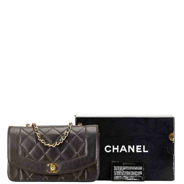 シャネル ダイアナ23 チェーン ショルダーバッグ ブラック ラムスキン レディース CHANEL 【中古】