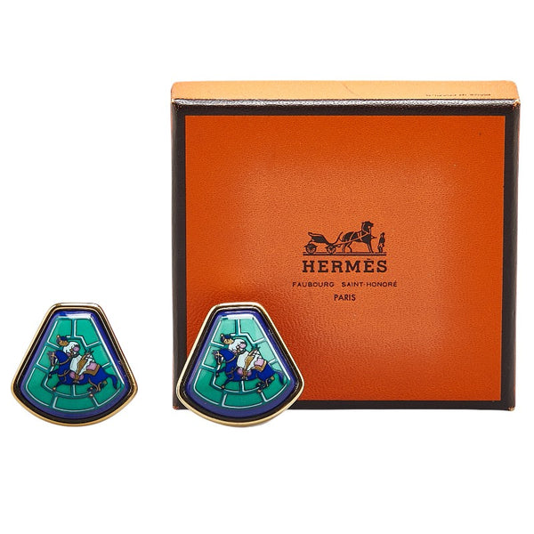 エルメス エマイユ 七宝焼き 騎乗柄 イヤリング ゴールド マルチカラー メッキ レディース HERMES 【中古】