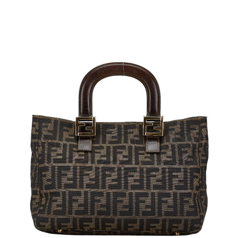 フェンディ ズッカ ミニトートバッグ ブラウン ゴールド キャンバス レザー レディース FENDI 【中古】