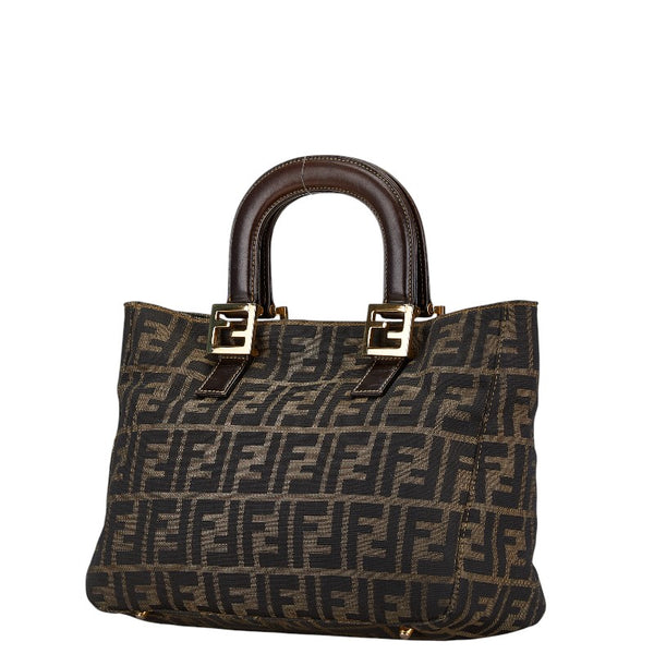 フェンディ ズッカ ミニトートバッグ ブラウン ゴールド キャンバス レザー レディース FENDI 【中古】