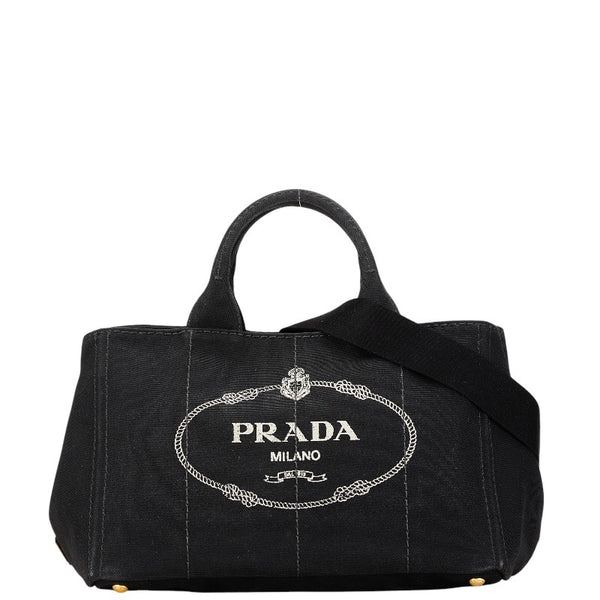 プラダ カナパ ミニ ハンドバッグ ショルダーバッグ 2WAY ブラック キャンバス レディース PRADA 【中古】