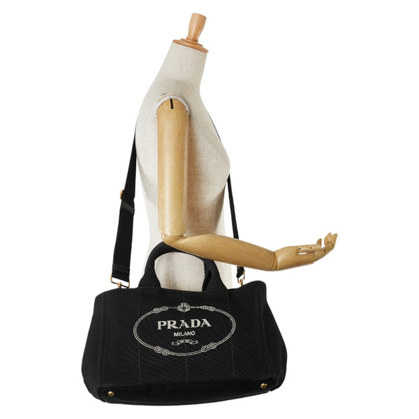 プラダ カナパ ミニ ハンドバッグ ショルダーバッグ 2WAY ブラック キャンバス レディース PRADA 【中古】