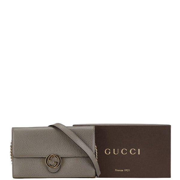 グッチ インターロッキングG チェーンウォレット 長財布 510314 グレー レザー レディース GUCCI 【中古】