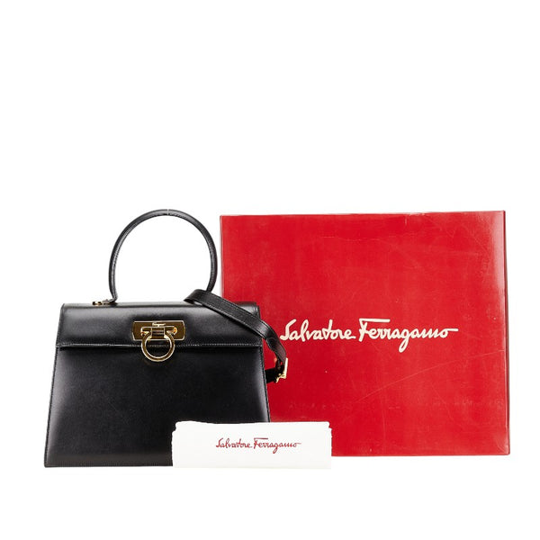 サルヴァトーレフェラガモ ガンチーニ ハンドバッグ ショルダーバッグ 2WAY AF-21 2181 ブラック レザー レディース Salvatore Ferragamo 【中古】