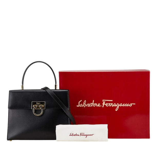 サルヴァトーレフェラガモ ガンチーニ ハンドバッグ ショルダーバッグ 2WAY AF-21 8657 ブラック レザー レディース Salvatore Ferragamo 【中古】