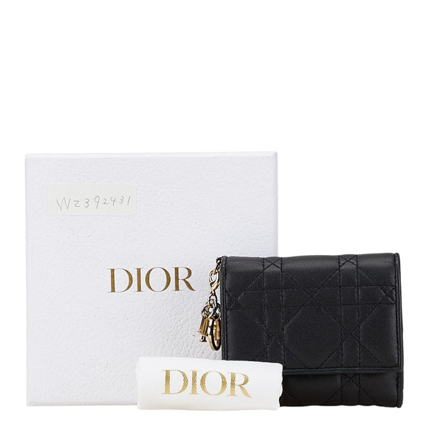 ディオール カナージュ 三つ折り財布 コンパクトウォレット ブラック レザー レディース Dior 【中古】