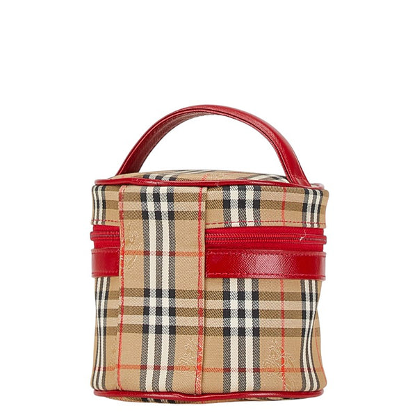 バーバリー ノバチェック シャドーホース バニティバッグ ベージュ レッド ナイロン レザー レディース BURBERRY 【中古】