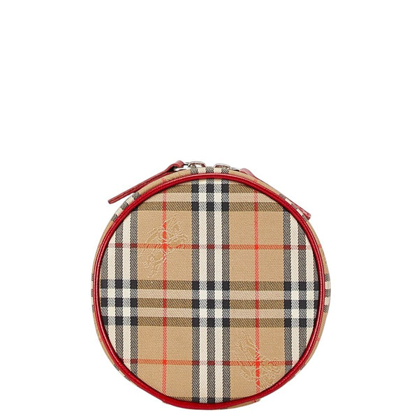 バーバリー ノバチェック シャドーホース バニティバッグ ベージュ レッド ナイロン レザー レディース BURBERRY 【中古】