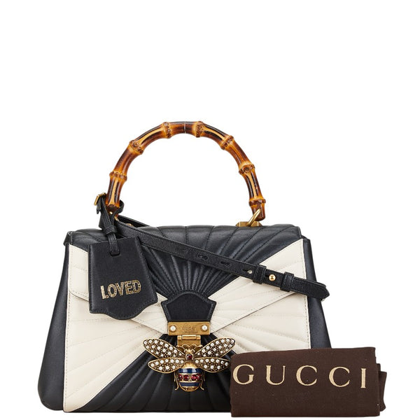 グッチ バンブー クイーンマーガレット ハンドバッグ ショルダーバッグ 2WAY 476531 ブラック アイボリー レザー レディース GUCCI 【中古】