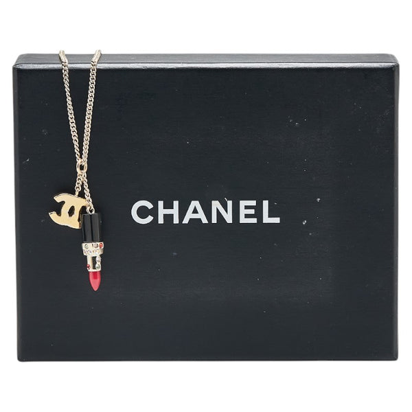 シャネル ココマーク リップスティック モチーフ ラインストーン ネックレス ゴールド メッキ レディース CHANEL 【中古】