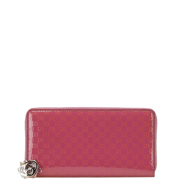 グッチ マイクログッチシマ ラブリー Gハート 長財布 ラウンドファスナー 308005 ピンク エナメル レザー レディース GUCCI 【中古】