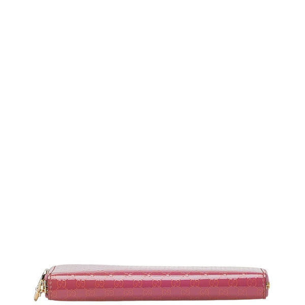 グッチ マイクログッチシマ ラブリー Gハート 長財布 ラウンドファスナー 308005 ピンク エナメル レザー レディース GUCCI 【中古】