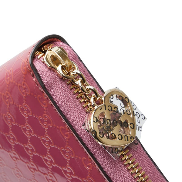 グッチ マイクログッチシマ ラブリー Gハート 長財布 ラウンドファスナー 308005 ピンク エナメル レザー レディース GUCCI 【中古】