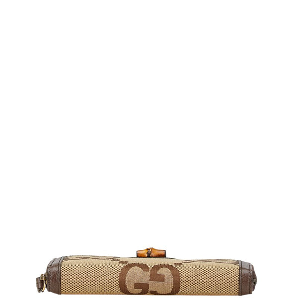 グッチ ジャンボGG ダイアナ バンブー ラウンドファスナー 長財布 658634 ベージュ ブラウン キャンバス レザー レディース GUCCI 【中古】