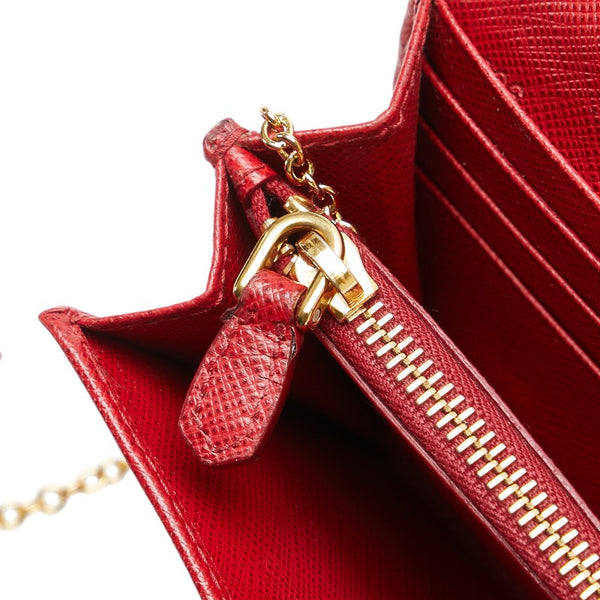 プラダ サフィアーノ 長財布 1MH132 レッド レザー レディース PRADA 【中古】