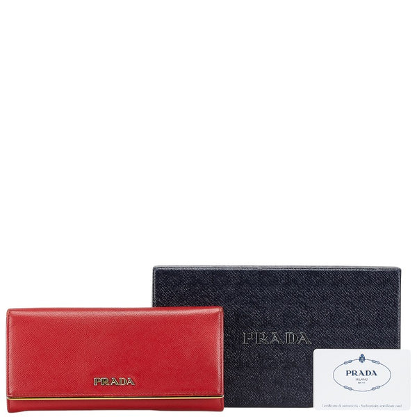 プラダ サフィアーノ 長財布 1MH132 レッド レザー レディース PRADA 【中古】