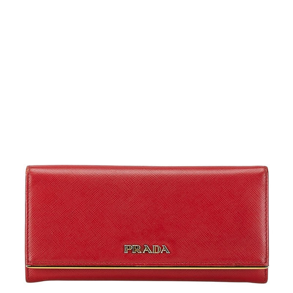 プラダ サフィアーノ 長財布 1MH132 レッド レザー レディース PRADA 【中古】