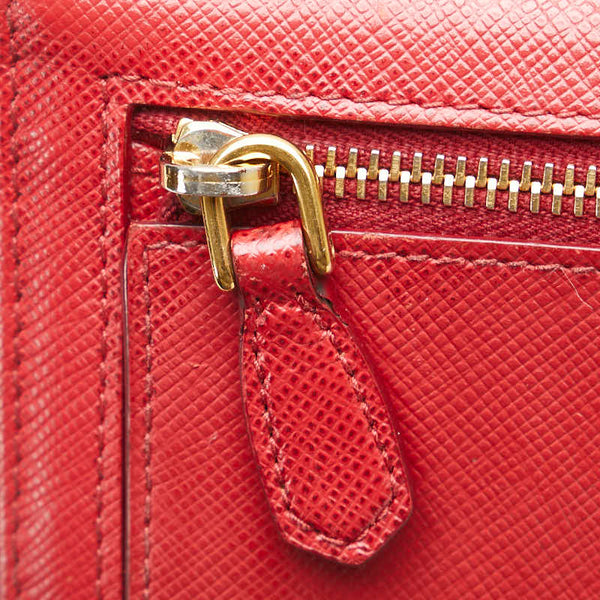 プラダ サフィアーノ 長財布 1MH132 レッド レザー レディース PRADA 【中古】
