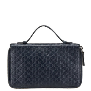 グッチ マイクログッチシマ トラベル ドキュメントケース 長財布 ラウンドファスナー 449246 ネイビー レザー メンズ GUCCI 【中古】