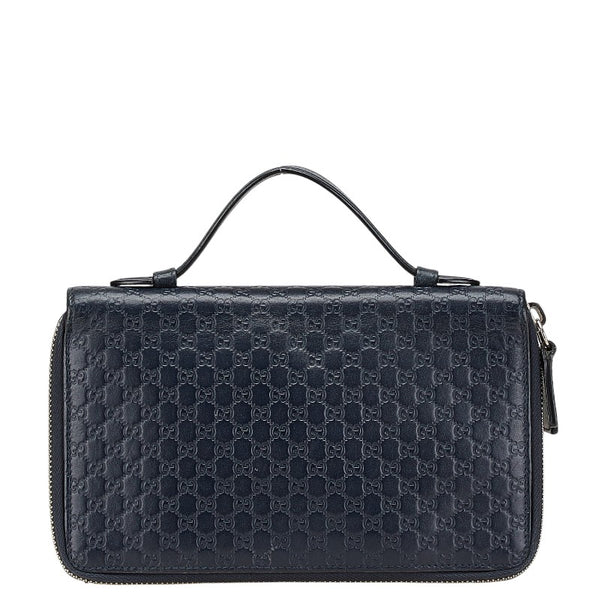 グッチ マイクログッチシマ トラベル ドキュメントケース 長財布 ラウンドファスナー 449246 ネイビー レザー メンズ GUCCI 【中古】