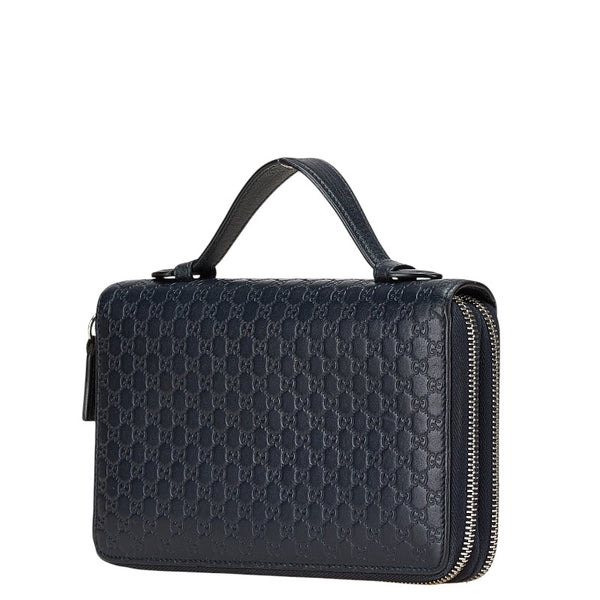 グッチ マイクログッチシマ トラベル ドキュメントケース 長財布 ラウンドファスナー 449246 ネイビー レザー メンズ GUCCI 【中古】