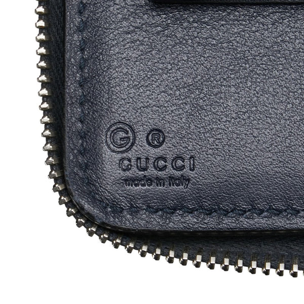 グッチ マイクログッチシマ トラベル ドキュメントケース 長財布 ラウンドファスナー 449246 ネイビー レザー メンズ GUCCI 【中古】