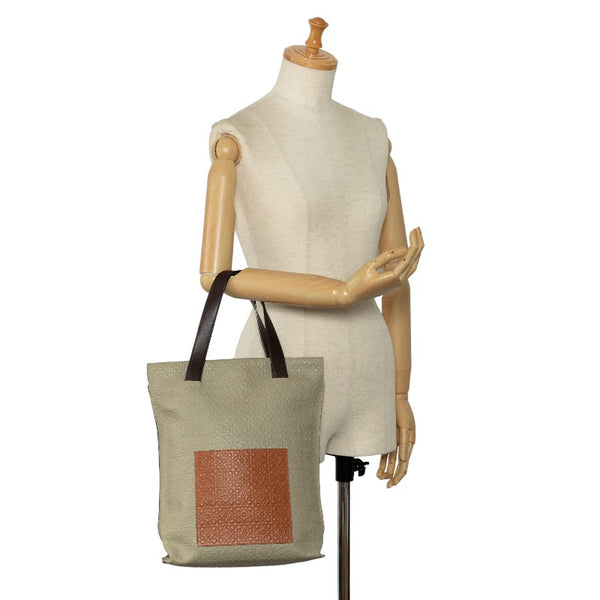 ロエベ リピートアナグラム トートバッグ ベージュ ブラウン レザー レディース LOEWE 【中古】