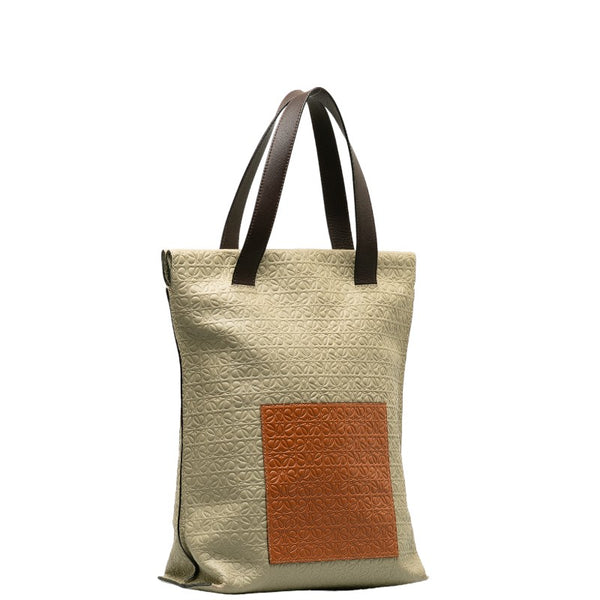ロエベ リピートアナグラム トートバッグ ベージュ ブラウン レザー レディース LOEWE 【中古】
