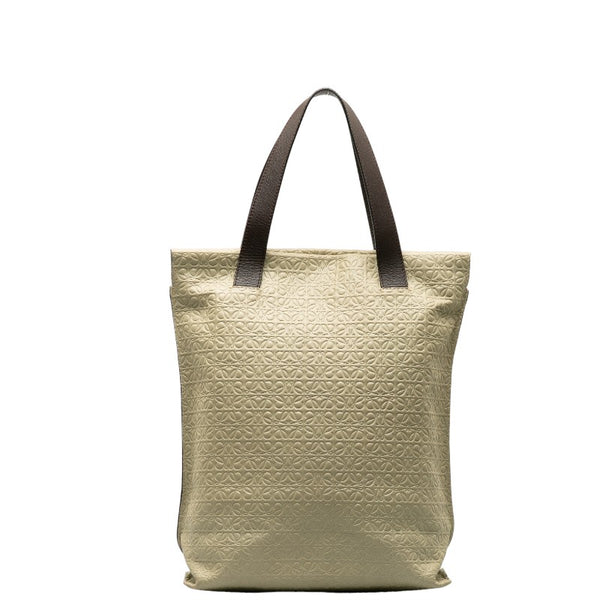 ロエベ リピートアナグラム トートバッグ ベージュ ブラウン レザー レディース LOEWE 【中古】