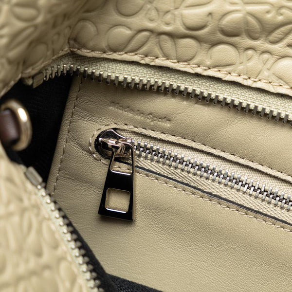 ロエベ リピートアナグラム トートバッグ ベージュ ブラウン レザー レディース LOEWE 【中古】