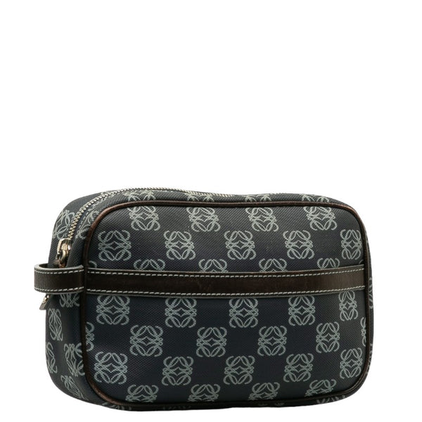 ロエベ アナグラム ポーチ ネイビー ブラウン PVC レザー レディース LOEWE 【中古】