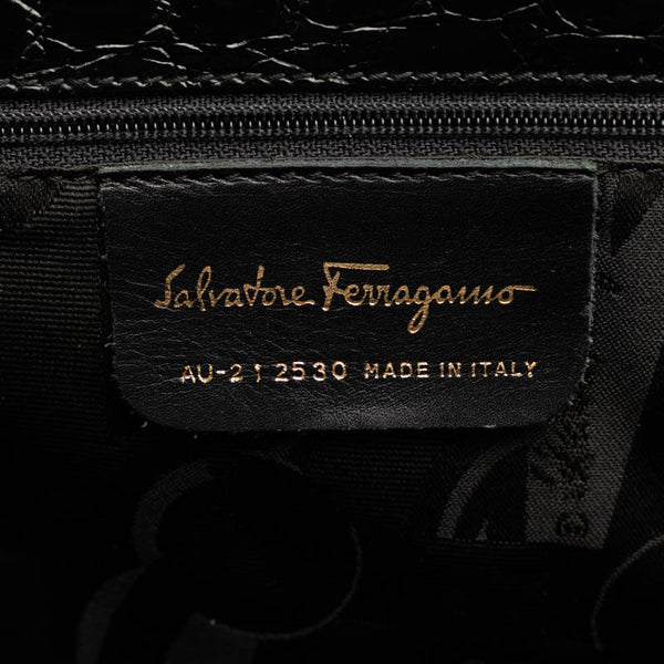 サルヴァトーレフェラガモ ヴァラ リボン クロコ型押し トートバッグ AU-21 2530 ブラック レザー レディース Salvatore Ferragamo 【中古】