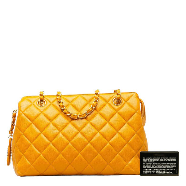 シャネル マトラッセ ゴールド金具 チェーン ショルダーバッグ トートバッグ オレンジ キャビアスキン レディース CHANEL 【中古】
