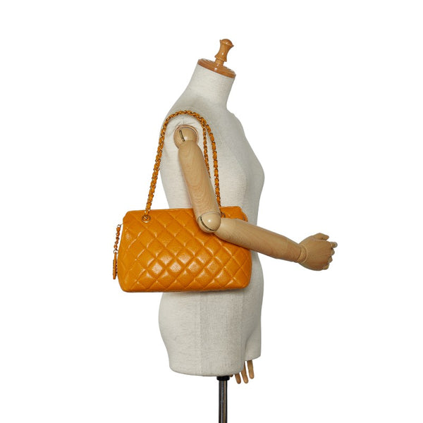 シャネル マトラッセ ゴールド金具 チェーン ショルダーバッグ トートバッグ オレンジ キャビアスキン レディース CHANEL 【中古】