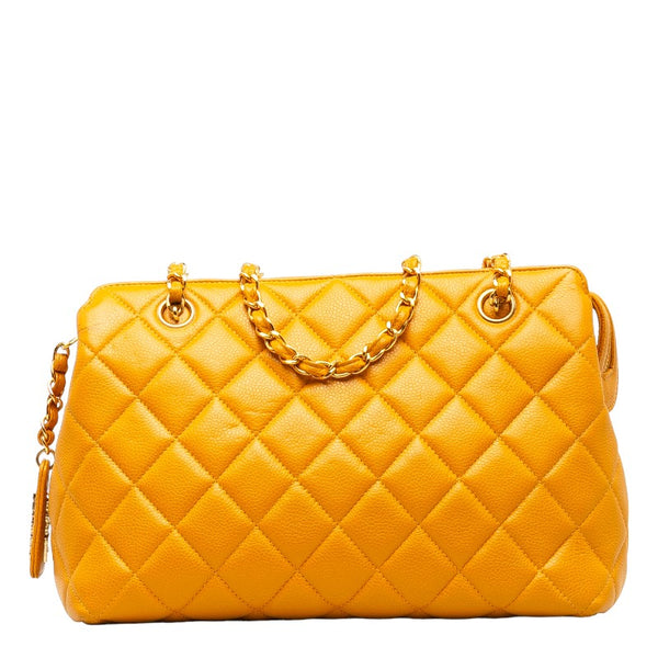 シャネル マトラッセ ゴールド金具 チェーン ショルダーバッグ トートバッグ オレンジ キャビアスキン レディース CHANEL 【中古】