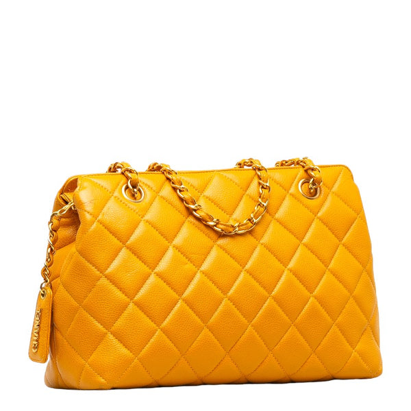 シャネル マトラッセ ゴールド金具 チェーン ショルダーバッグ トートバッグ オレンジ キャビアスキン レディース CHANEL 【中古】
