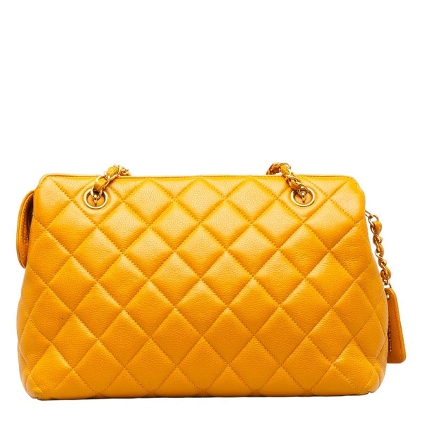 シャネル マトラッセ ゴールド金具 チェーン ショルダーバッグ トートバッグ オレンジ キャビアスキン レディース CHANEL 【中古】