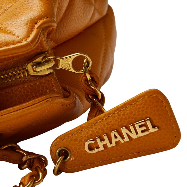 シャネル マトラッセ ゴールド金具 チェーン ショルダーバッグ トートバッグ オレンジ キャビアスキン レディース CHANEL 【中古】