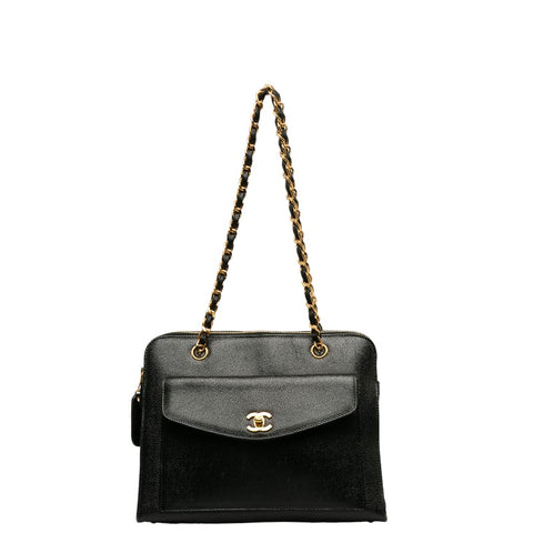 シャネル ココマーク チェーン トートバッグ ブラック キャビアスキン レディース CHANEL 【中古】