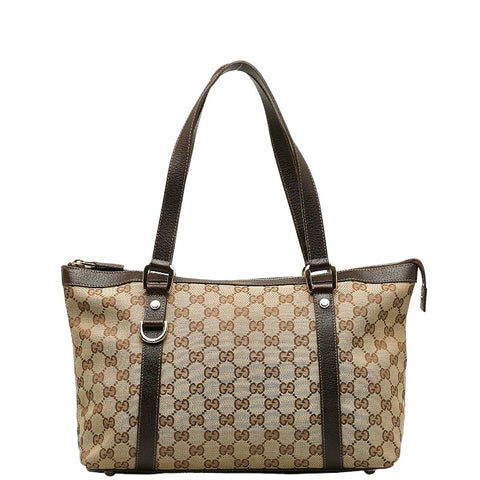グッチ GGキャンバス ハンドバッグ トートバッグ 141470 ベージュ ブラウン キャンバス レザー レディース GUCCI 【中古】