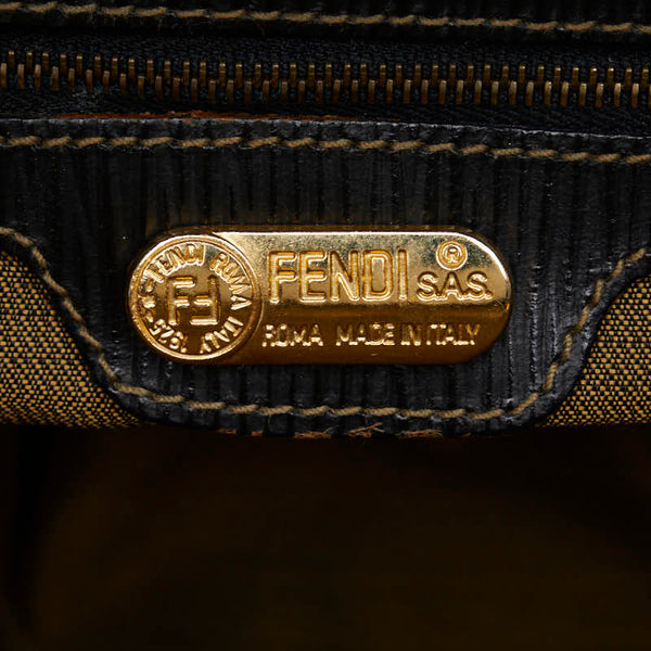 フェンディ ズッカ ハンドバッグ ショルダーバッグ 2WAY ブラウン ブラック キャンバス レザー レディース FENDI 【中古】