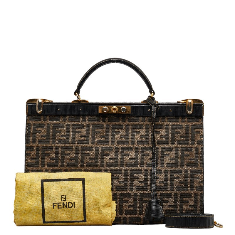 フェンディ ズッカ ハンドバッグ ショルダーバッグ 2WAY ブラウン ブラック キャンバス レザー レディース FENDI 【中古】