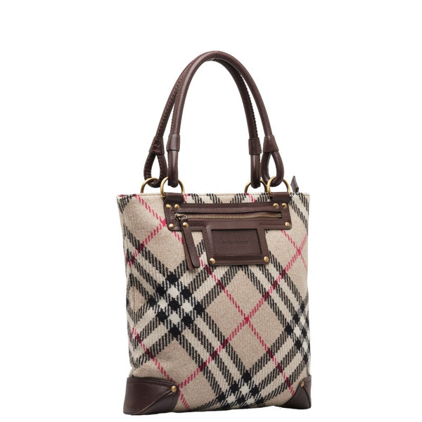 バーバリー ノバチェック トートバッグ ショルダーバッグ ベージュ ブラウン ウール レザー レディース BURBERRY 【中古】