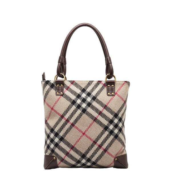 バーバリー ノバチェック トートバッグ ショルダーバッグ ベージュ ブラウン ウール レザー レディース BURBERRY 【中古】