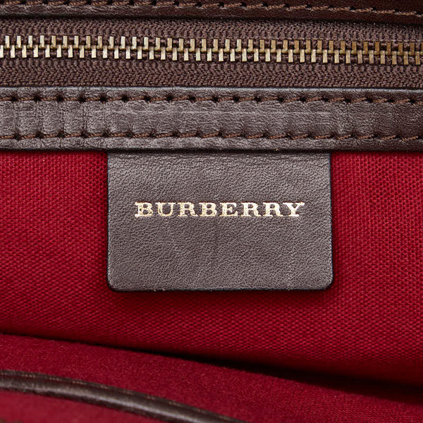 バーバリー ノバチェック トートバッグ ショルダーバッグ ベージュ ブラウン ウール レザー レディース BURBERRY 【中古】