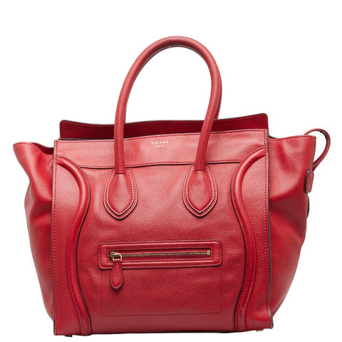 セリーヌ ラゲージ ミニショッパー ハンドバッグ トートバッグ レッド レザー レディース CELINE 【中古】